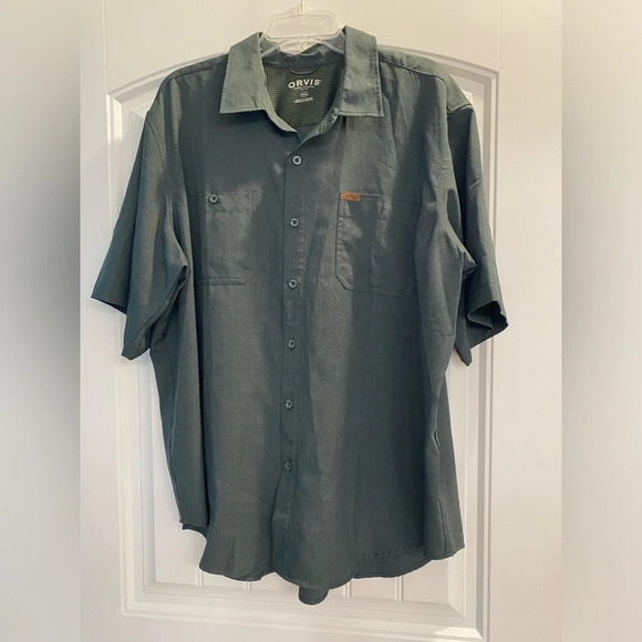 Orvis Mens Sz 2XL Tech Chambray Performance Work Button Shirt Active Fit Green - Picture 1 of 7